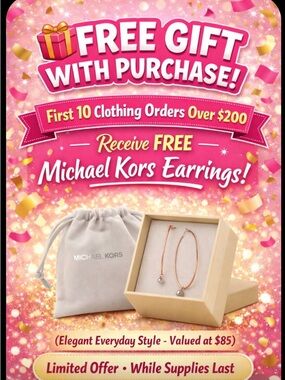 Michael Kors Rose Gold and Beige Hoop Earrings with Pouch